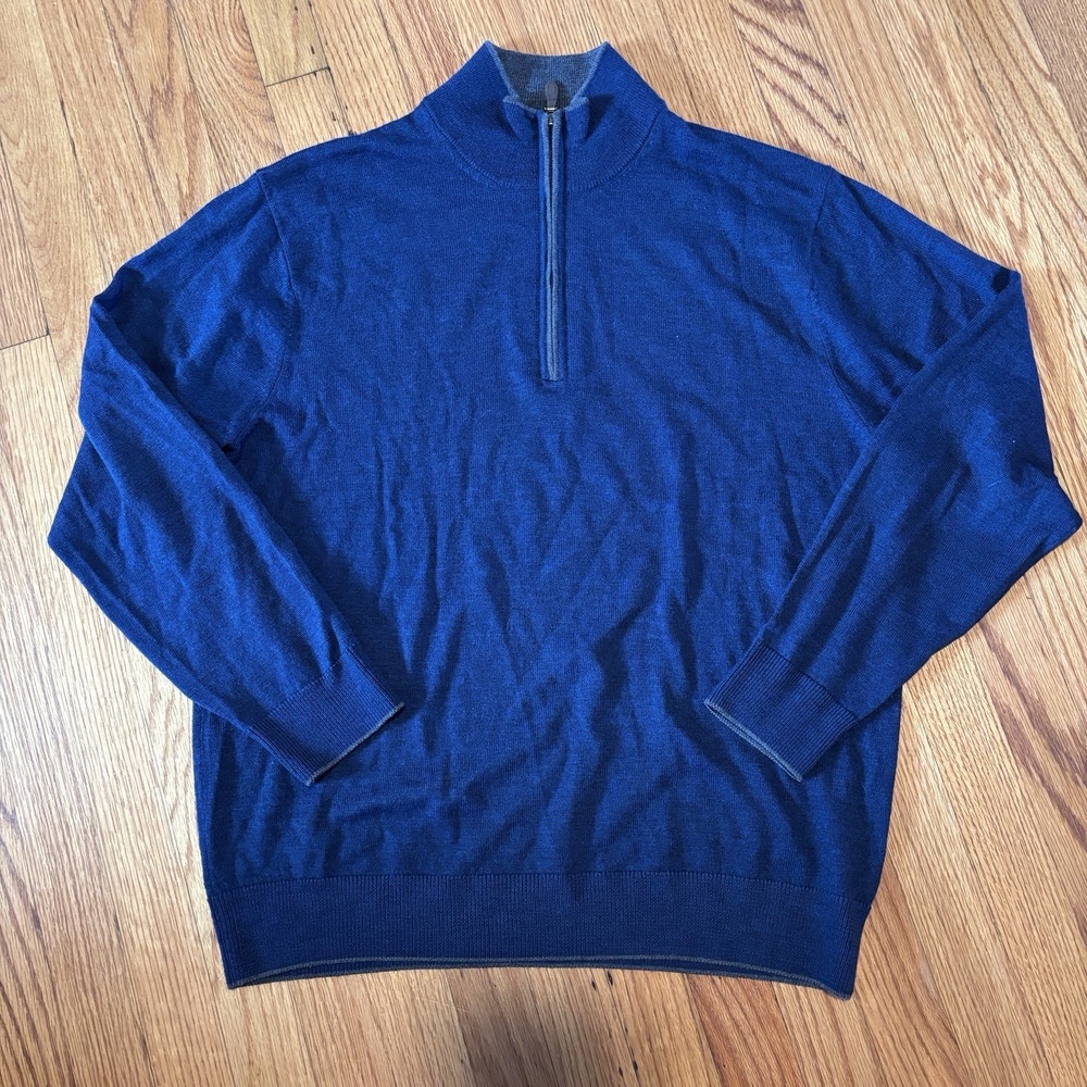 Men's Raffi Navy 100% Extra Fine Merino Wool Size XL 1/4 Zip